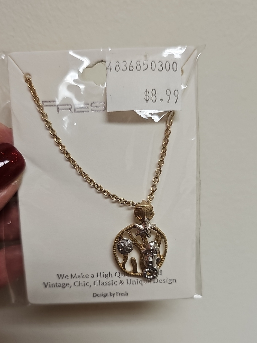 fresh Gold-Tone Sea Charm Necklace with Crystal Details